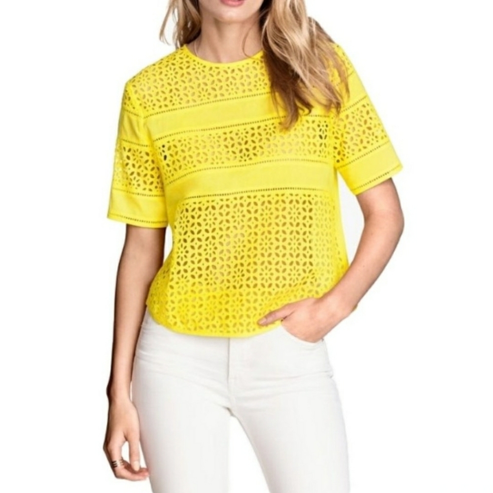 H&M yellow eyelet top - Picture 1 of 3